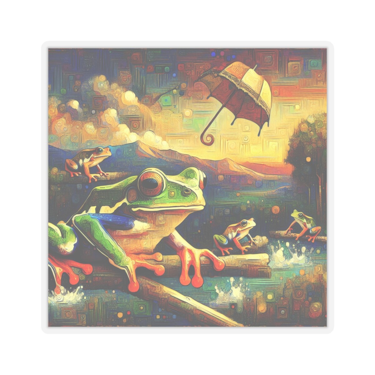 Sticker Retro Frogs Artwork Oil Painting Style Trippy Fun Graphic Animal Nature