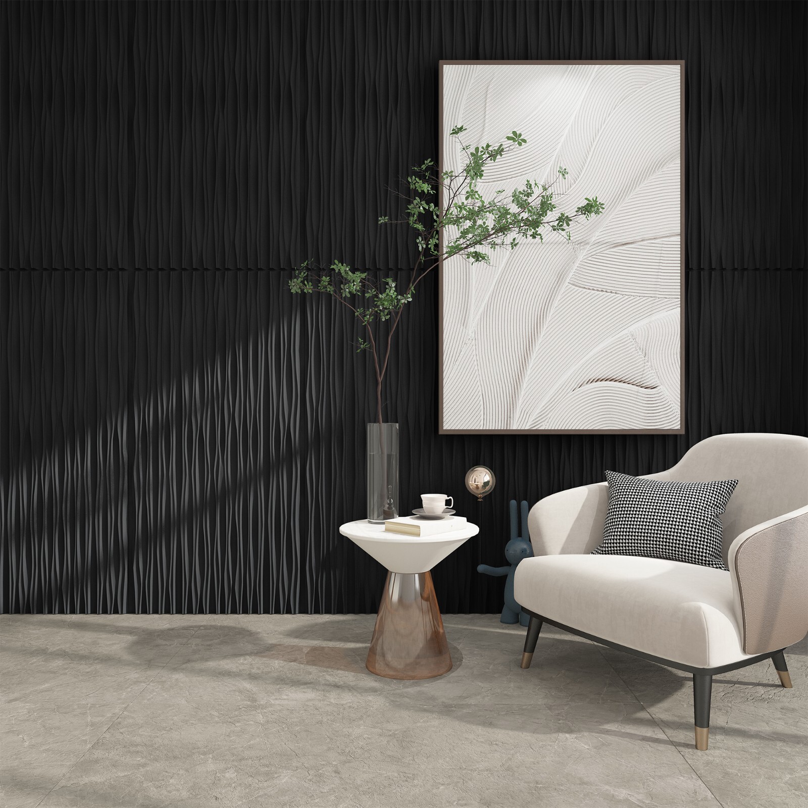 6 Pack 48″ x 24″ 3D PVC Wall Panels ,Ceilings,Black or White,Tree groove texture