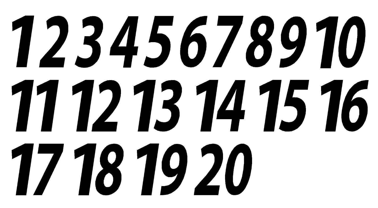 1-20 Numbers Reflective Black Sticker Vinyl Decals 1″ – 10″ Set Of 20 (591-R)