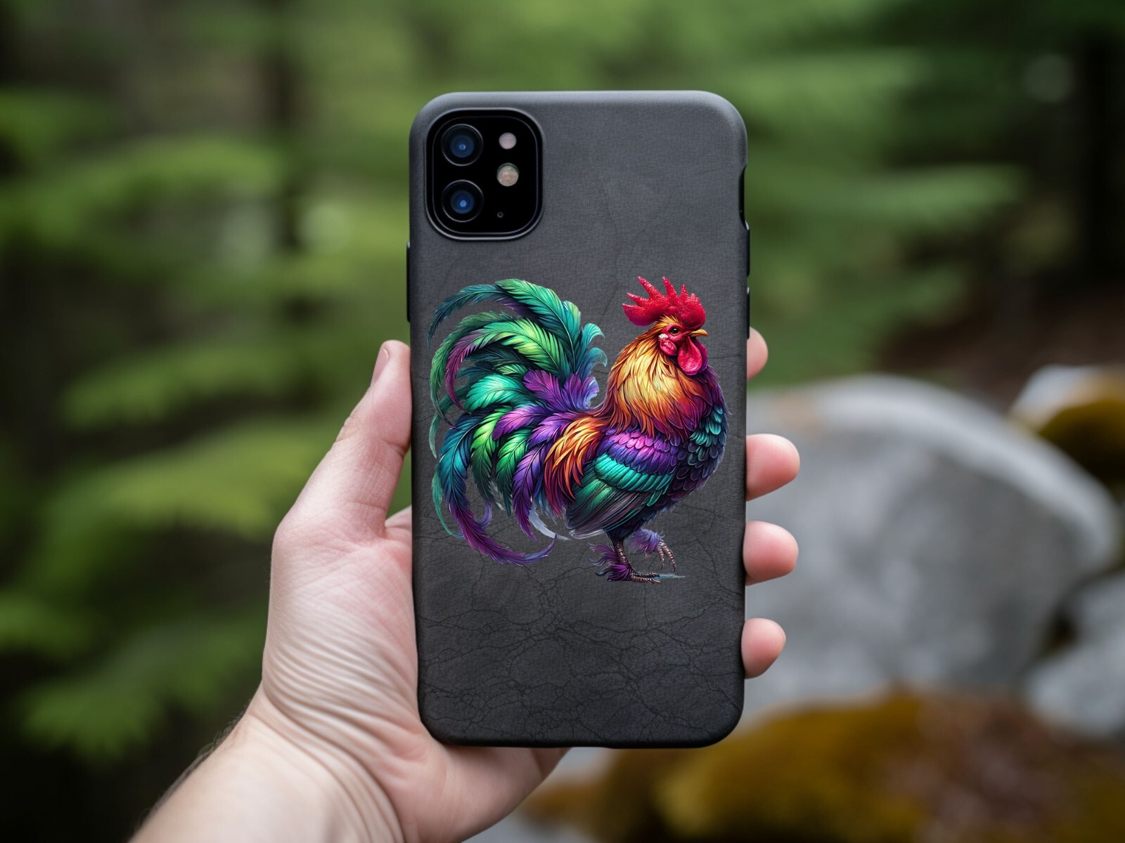 Teal Purple Rooster UV DTF Transparent Sticker / Decal