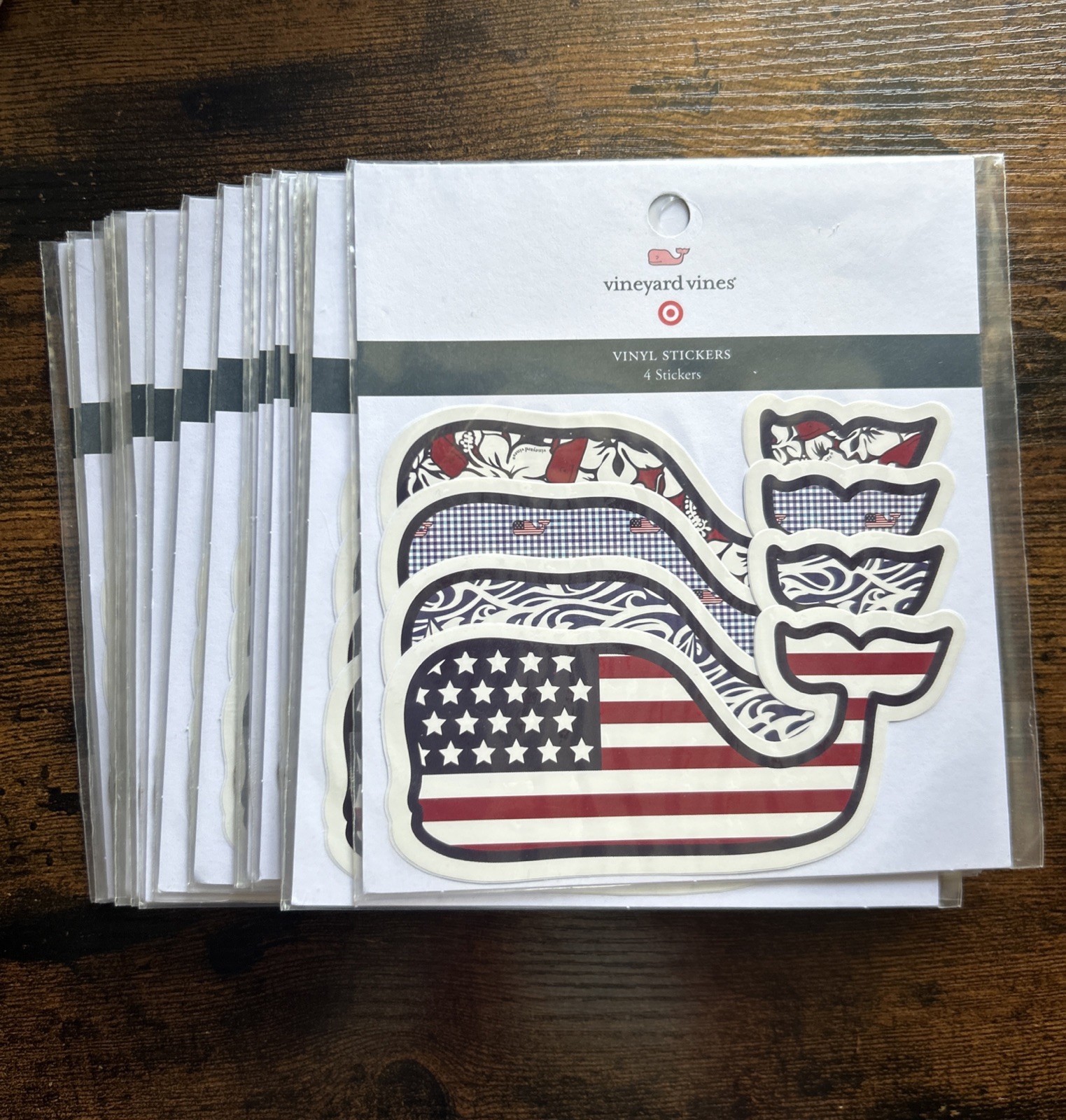 LOT Of 21 Vineyard Vines PATRIOTIC WHALE STICKERS Red Blue 4 Vinyl Set Each