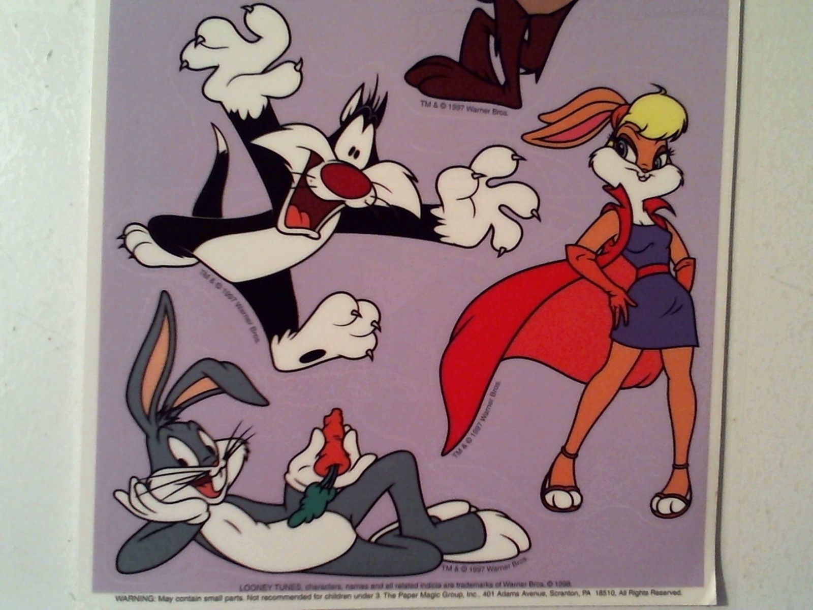 1997 Unused 5 Piece Static Cling Window Looney Tunes Bugs Taz Tweety Sylvester