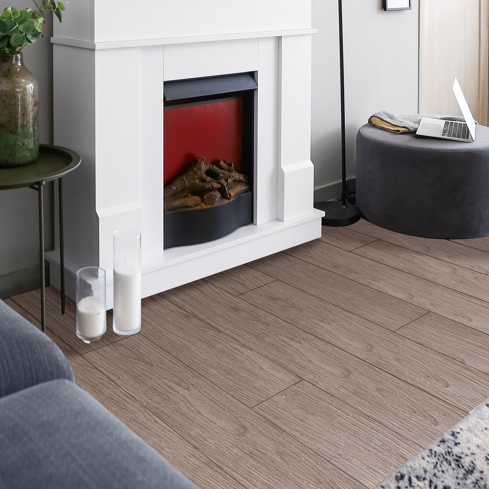 12pcs Peel and Stick Floor Tile 36 x 6″ PVC Wood Plank Flooring,Light Gray