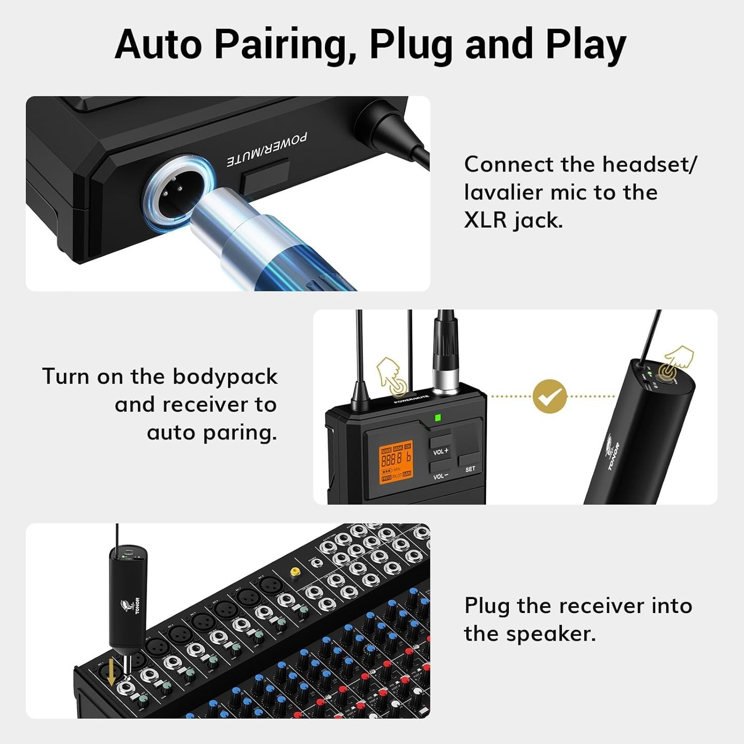 UHF Wireless Microphone System with Dual Headset Microphones/Lavalier Lapel Mics