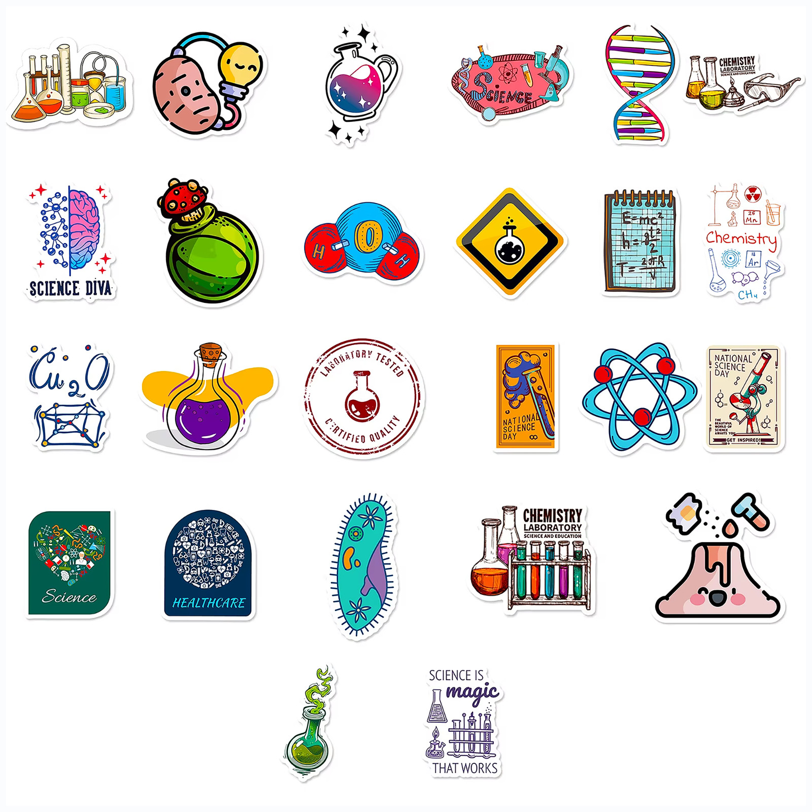 50 PCS Science Laboratory Sticker Pack Chemistry Biology Teacher Student Gifts