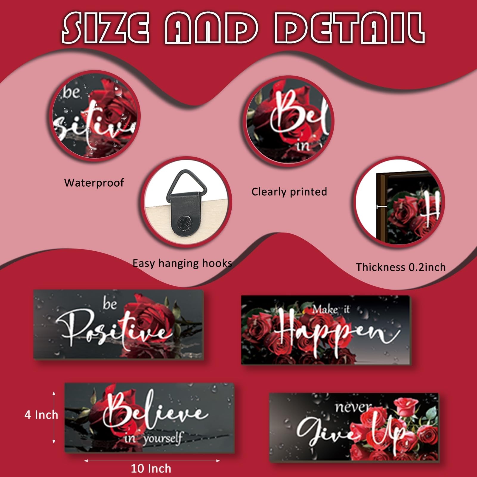 4 Piece Red Wall Decor Set Inspirational Red Black Decor for Bedroom Bathroom…