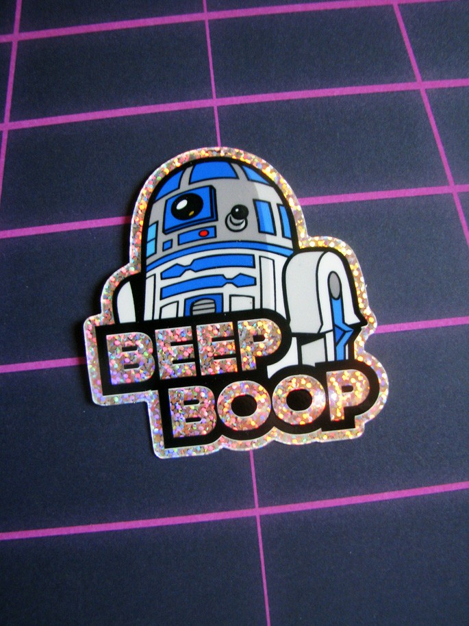 R2D2 Glitter Sticker 3″ Star Wars R2-D2 Decal For Skateboard, Laptop, Car Window