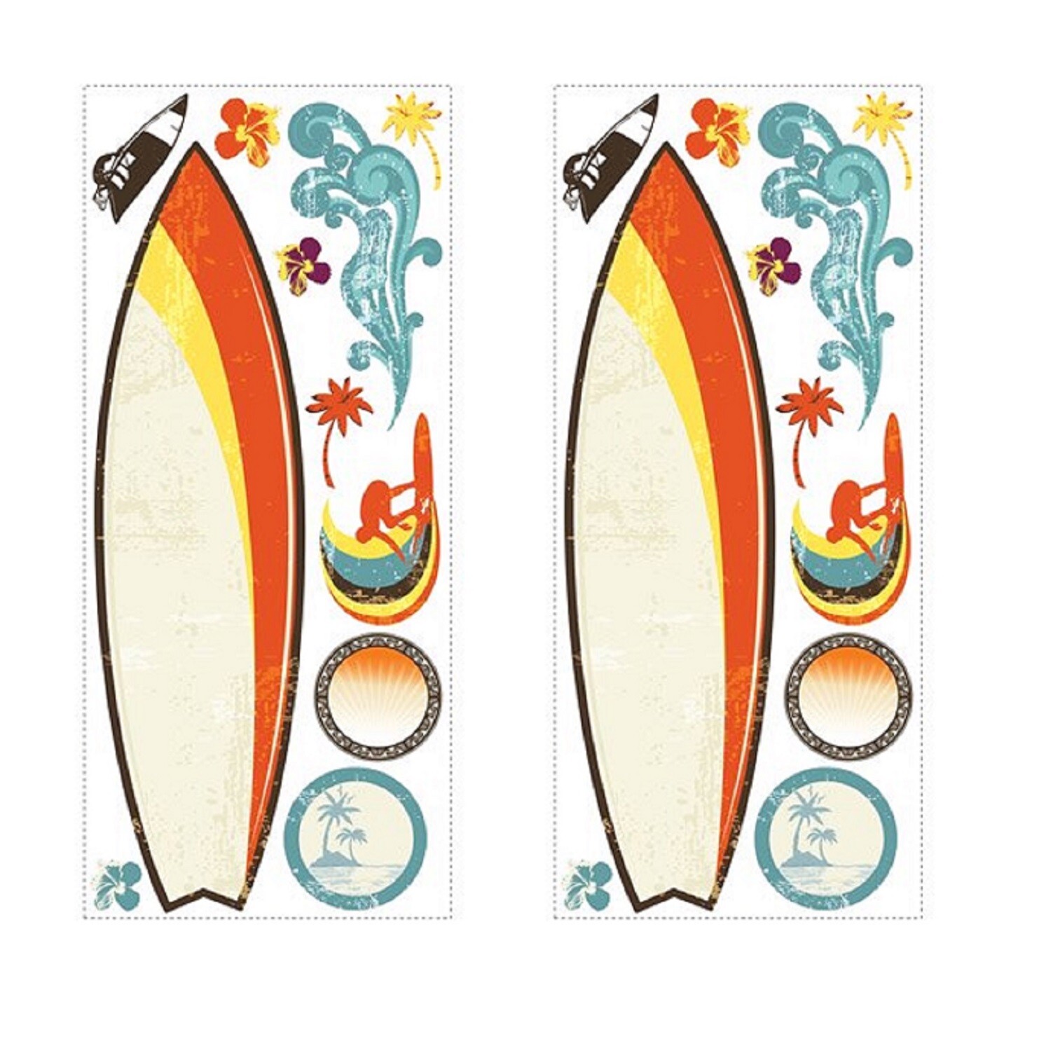 2 packages Surfboard RoomMates Decals Set of 11 pieces each Removable Dry Erase