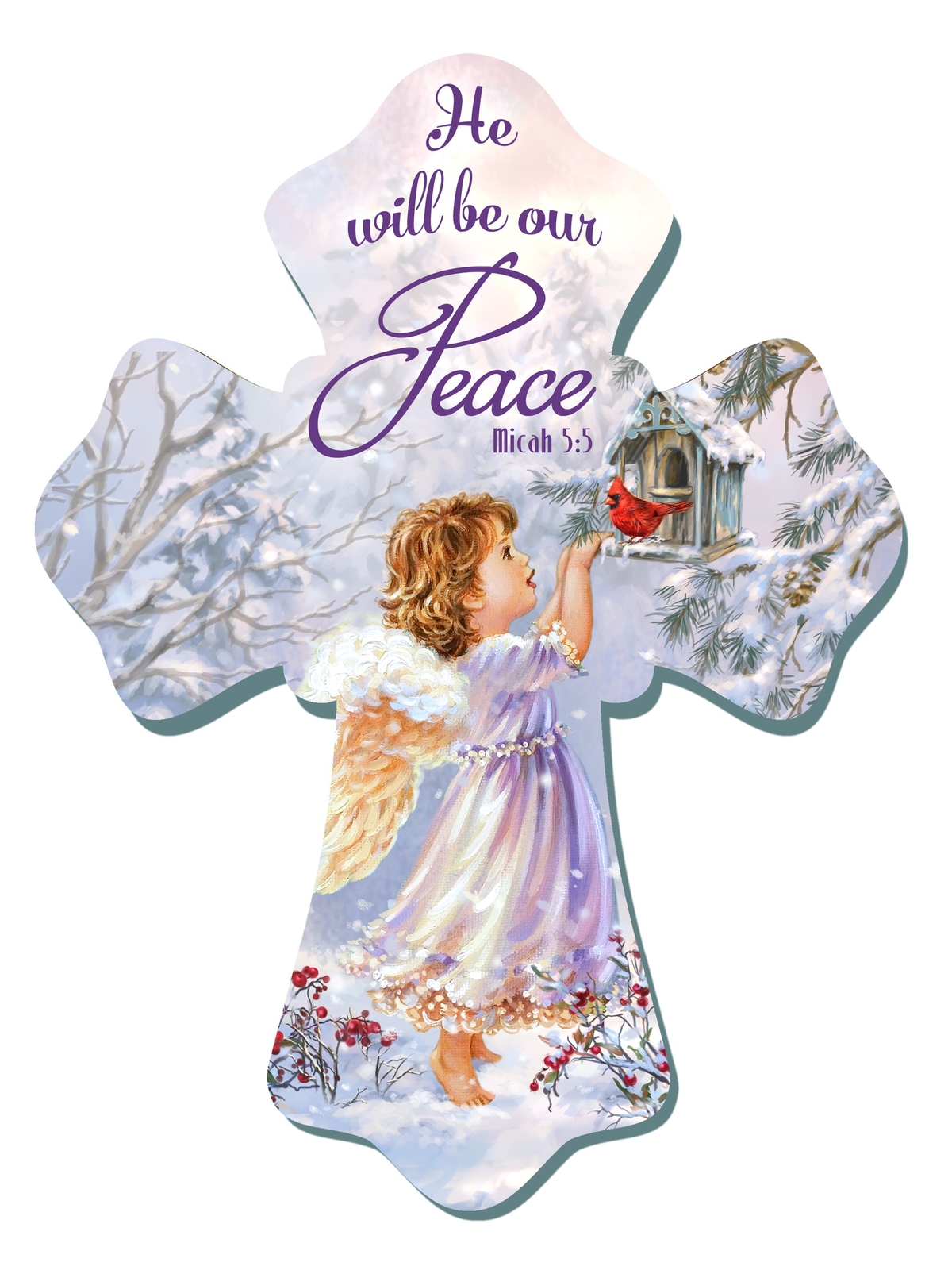 Wall Cross-He Will Be Our Peace w/Glitter (6″ x 8″)