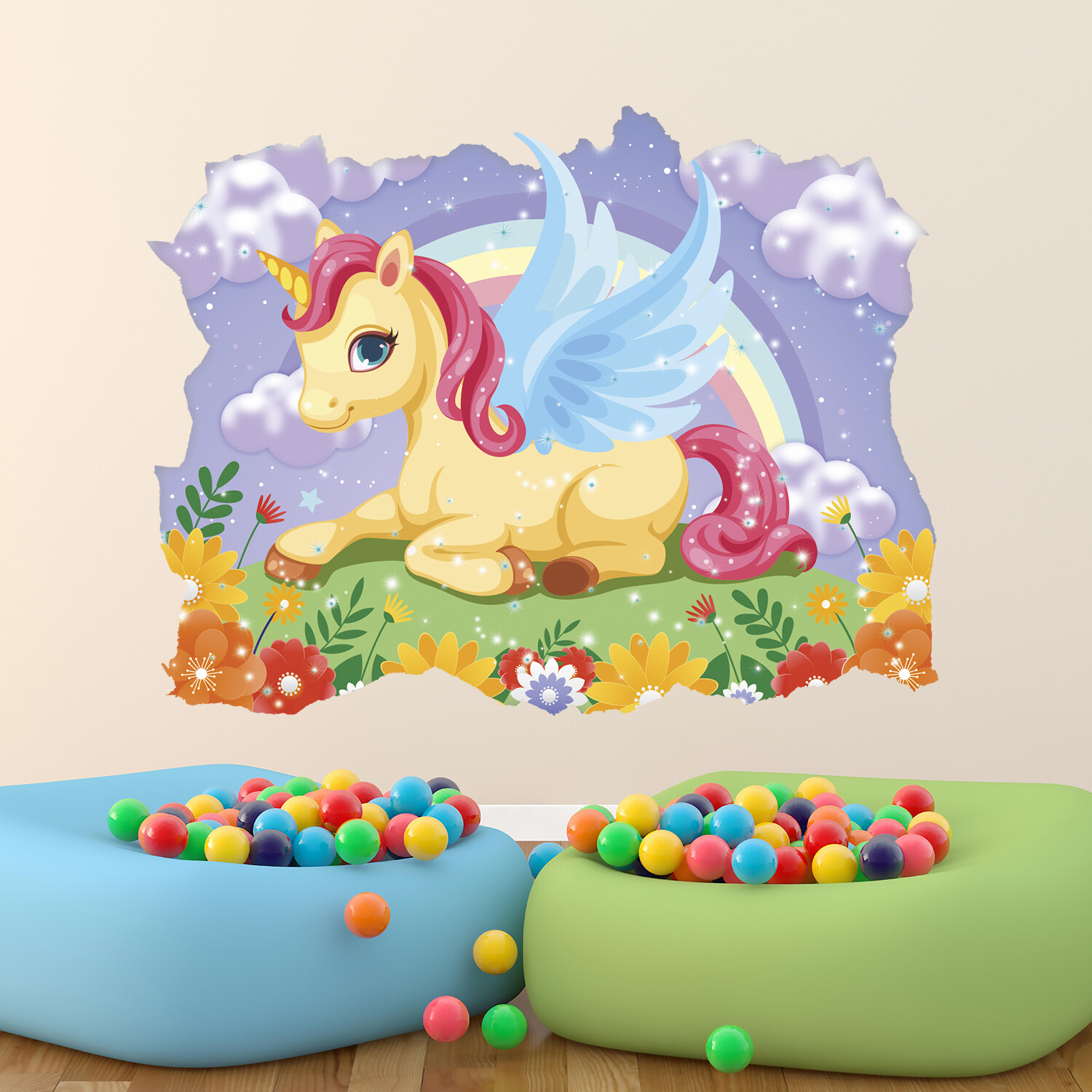 Lovely Unicorn Wall Decal, Pony Wall Sticker, Rainbow, Wall Tattoo, Decor