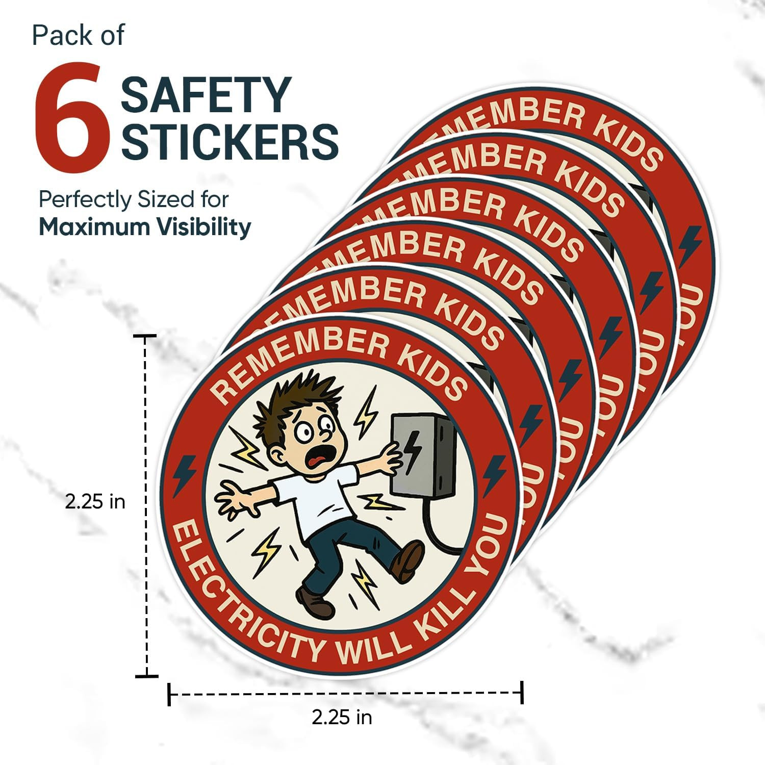 | 6 Pcs Remember Kids Electricity Will Kill You Sticker – 2.25″ By 2.25″ – St…