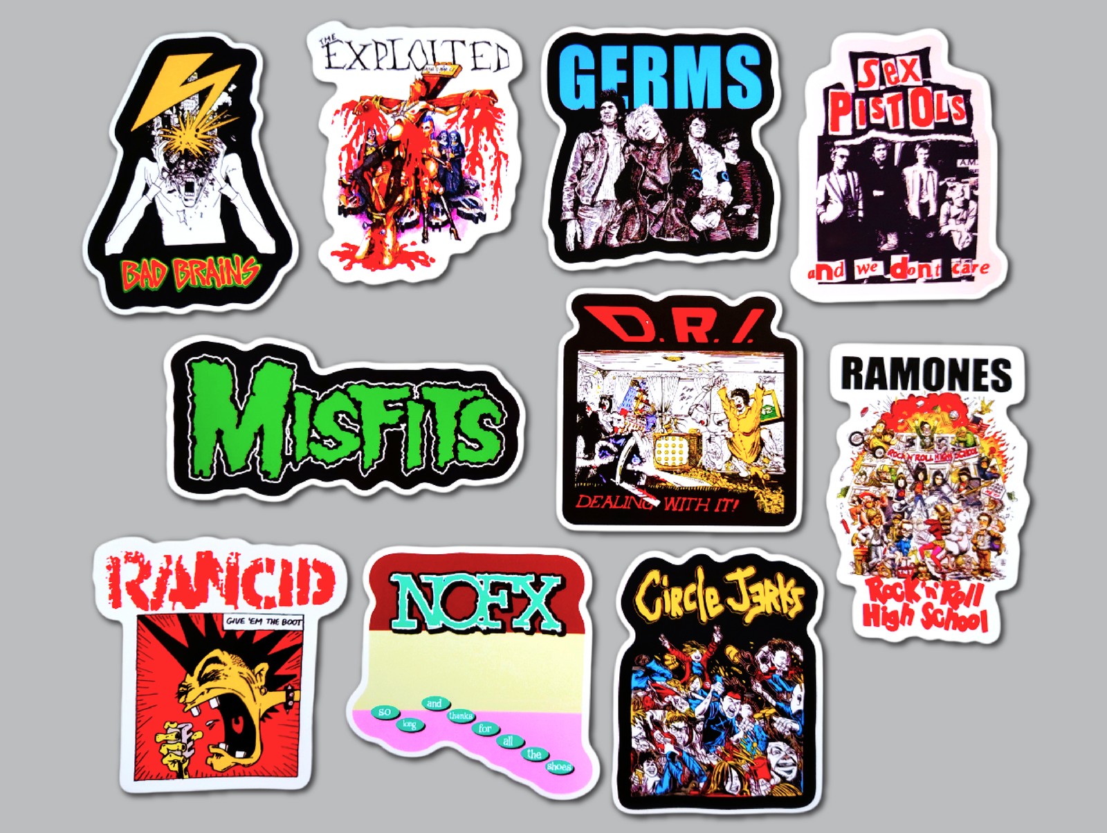 Punk Vinyl Sticker Lot (10 Stickers) SET 19 ramones misfits nofx rancid germs oi