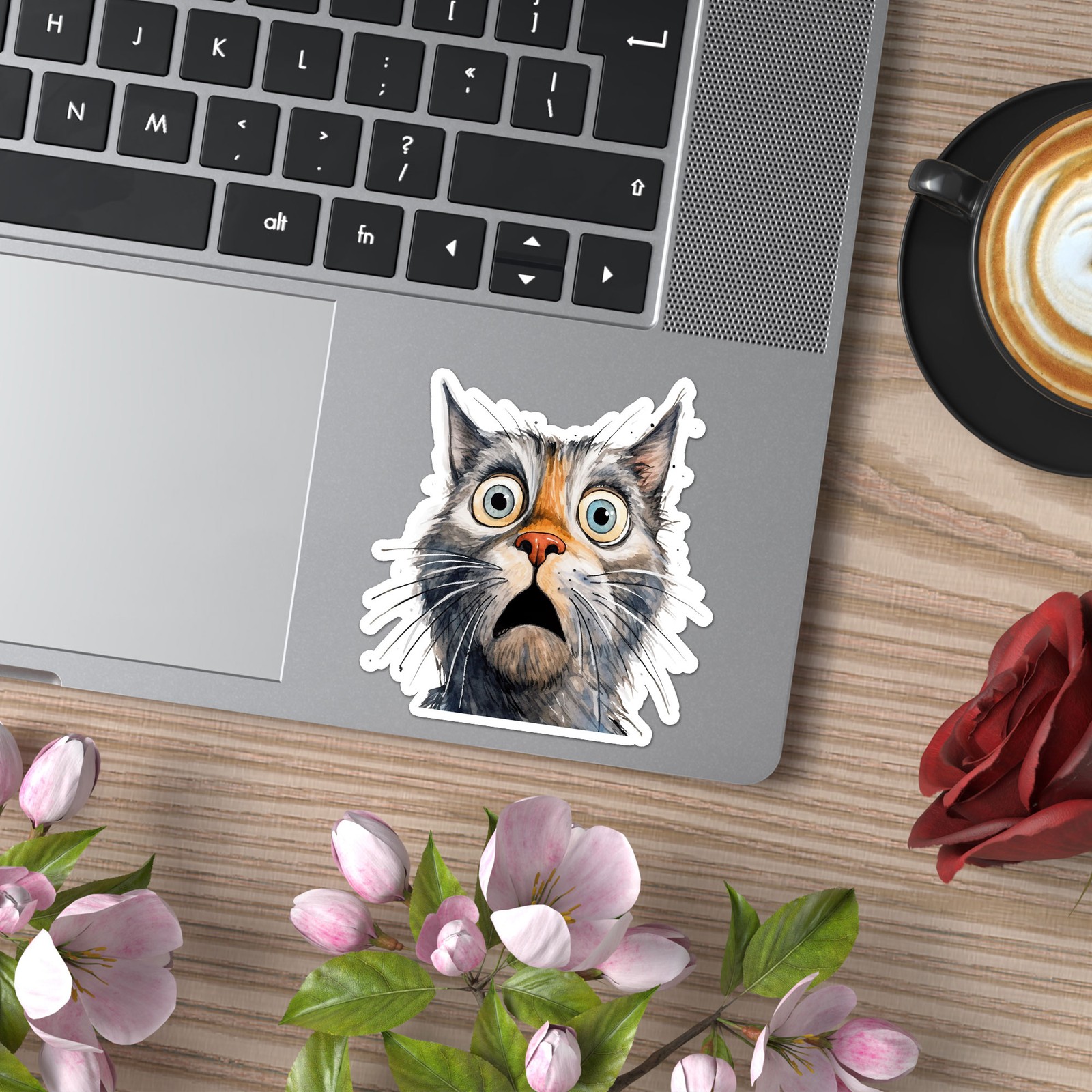 Scared Grey Cat – Vinyl Decal Sticker – Car Window Laptop – ebn12376