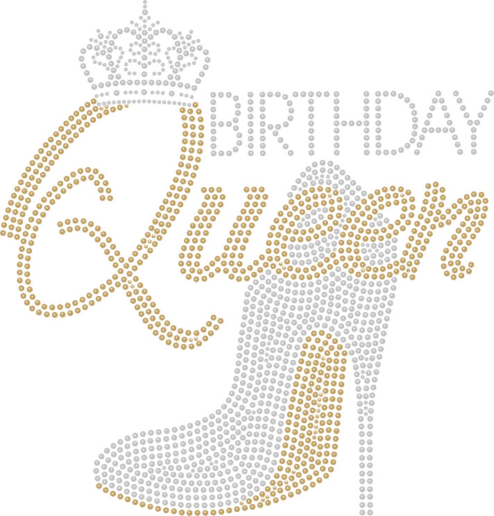 Birthday Queen High Heel Rhinestone Hot Fix Iron On Transfer