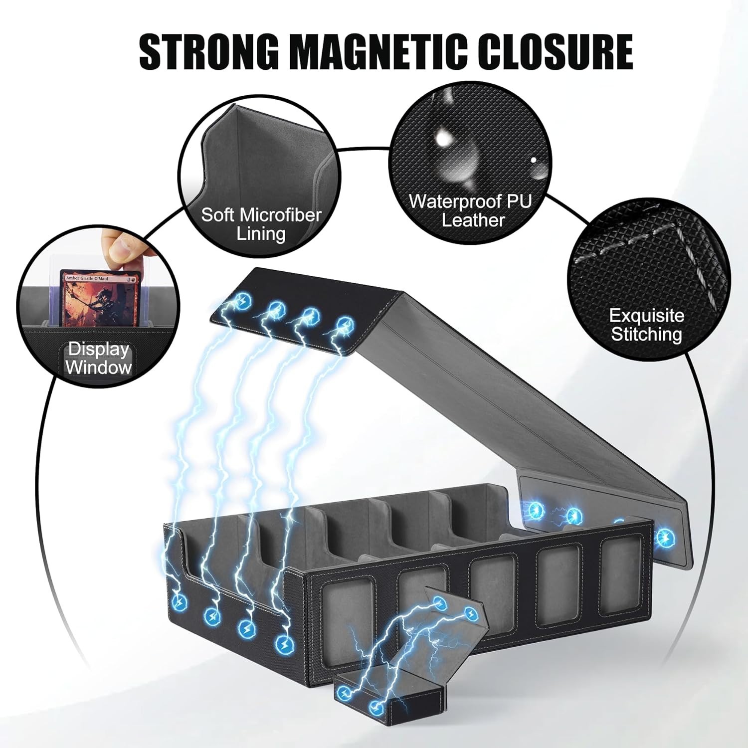 Trading Card Storage Box 5-Row Deck Case with Removable Lid 3900+ Card Organizer