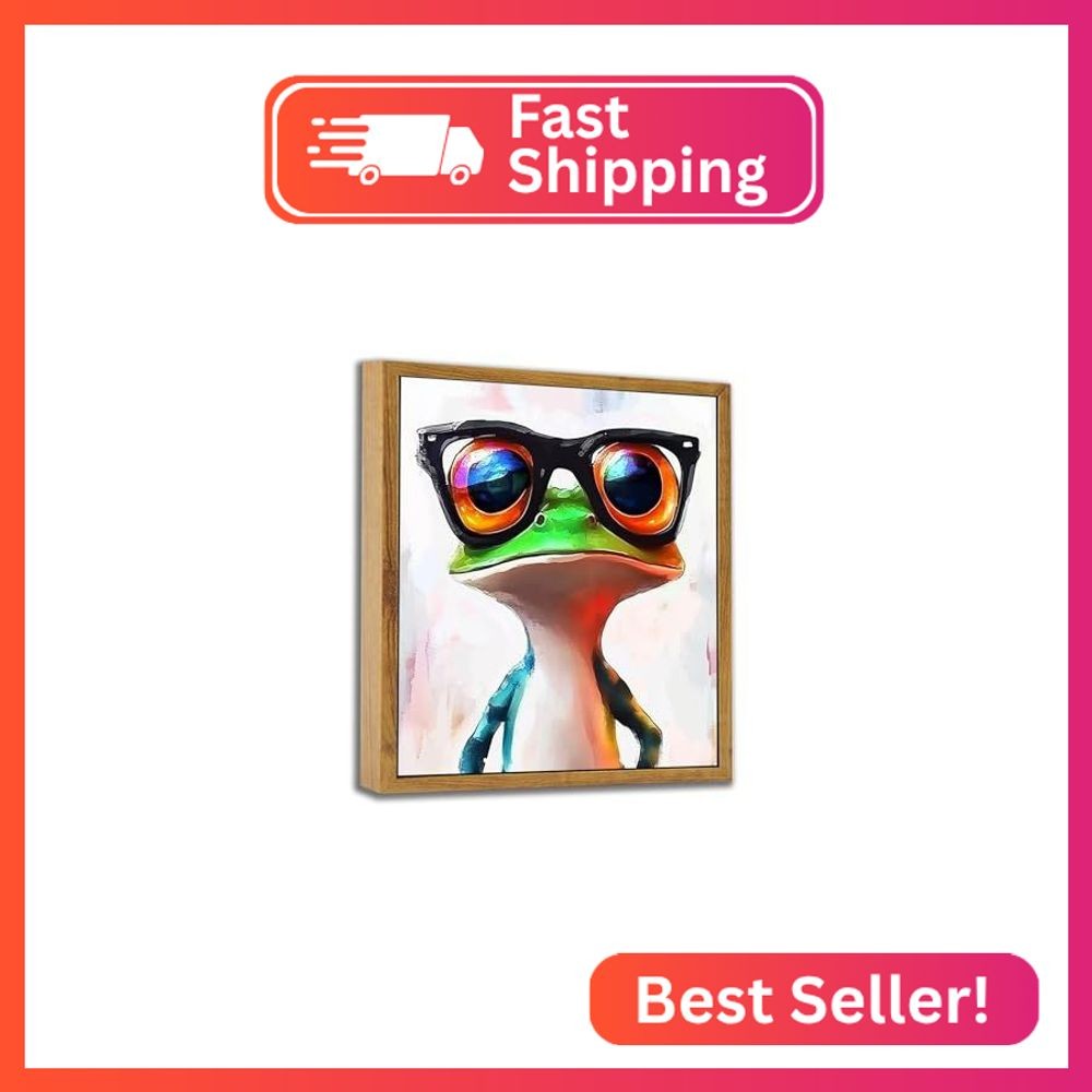 ARTZIO Funny Frog Wall Art Framed Canvas – 8×10 Inch Abstract Green Animal Decor