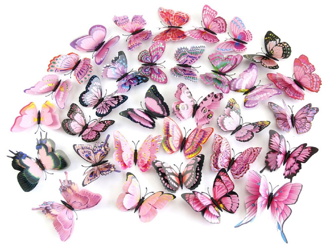 Mixed of 12PCS 3D Pink Butterfly Wall Stickers Decor Art Decorations