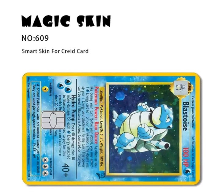 Blastoise Credit Card Smart Sticker Skin Precut Small Chip Debit NON Holo
