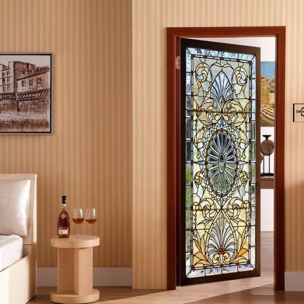 Waterproof 3D Self-Adhesive Stained Glass Door Sticker Decals Murals Home Decor