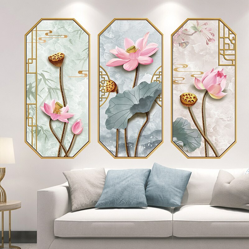 Chinese Lotus Flower Wall Stickers DIY Plants Mural Decals Kitchen Decoration