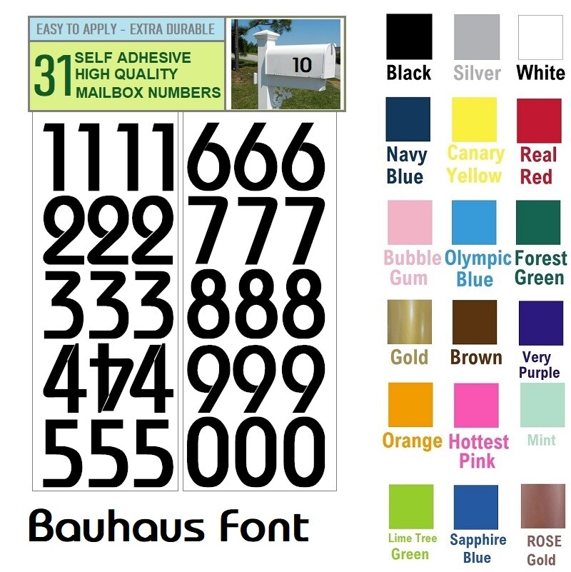SET OF 31, 2″ HIGH SELF ADHESIVE VINYL MAILBOX NUMBERS, DOOR,LOCKERS – Bauhaus