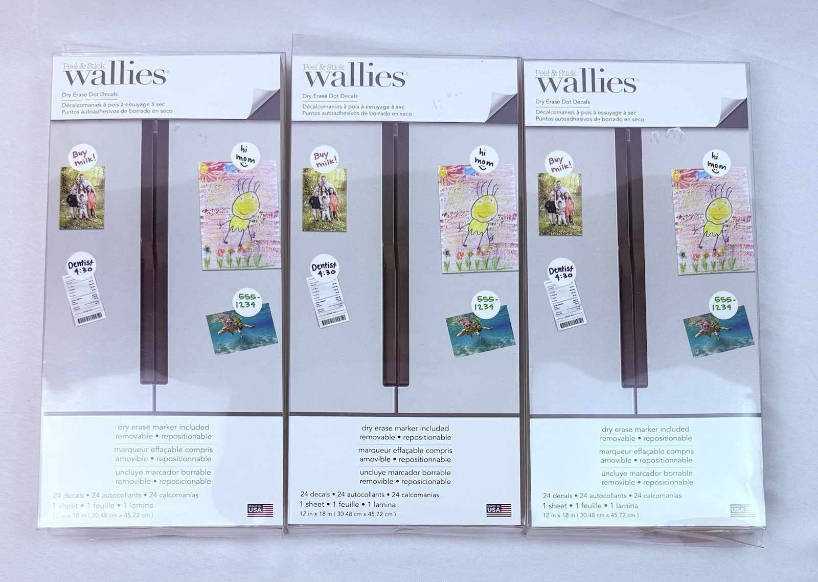 Wallies Dry Erase Dot Decals. 24 Peel-and-Stick Lot Of 3