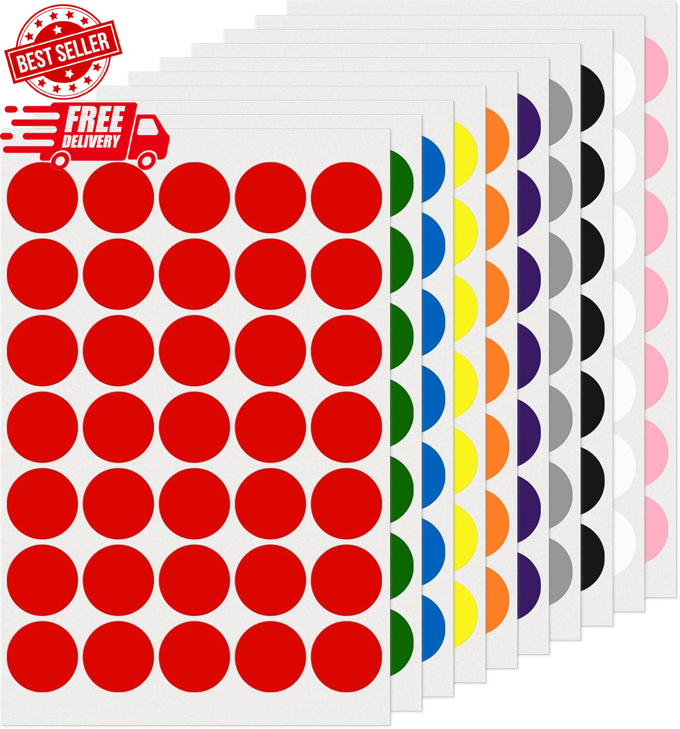 10 Colors round Stickers 1 Inch Vinyl Dot Stickers Self-Adhesive Removable Color