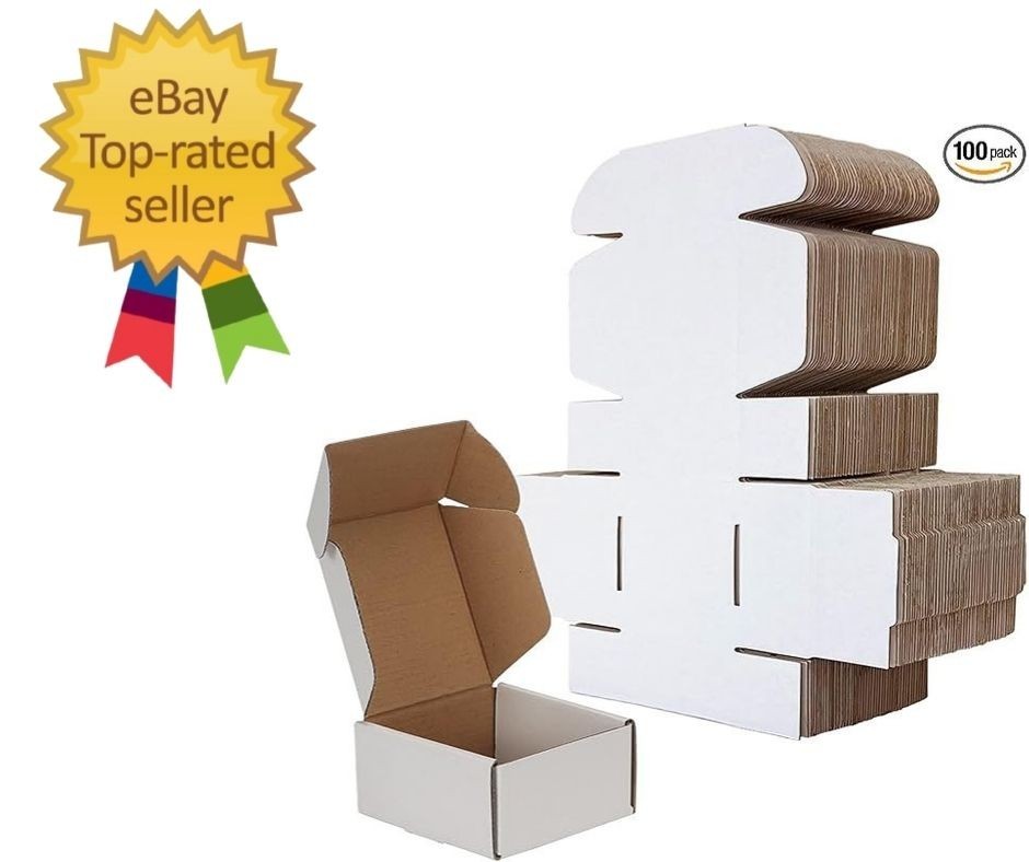 4x4x2 Shipping Boxes Set of 100, White Small Corrugated Cardboard Box, Mailer Bo
