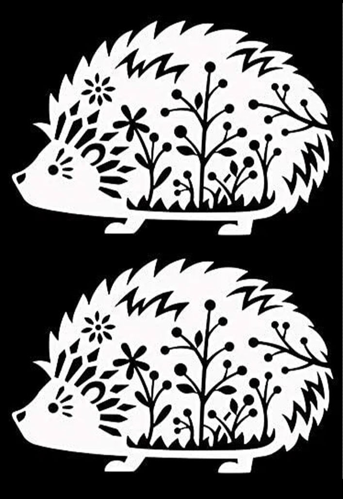 Cute Hedgehog Floral 2 PK of 5″ White or Black Vinyl Decals Windows Car Laptop