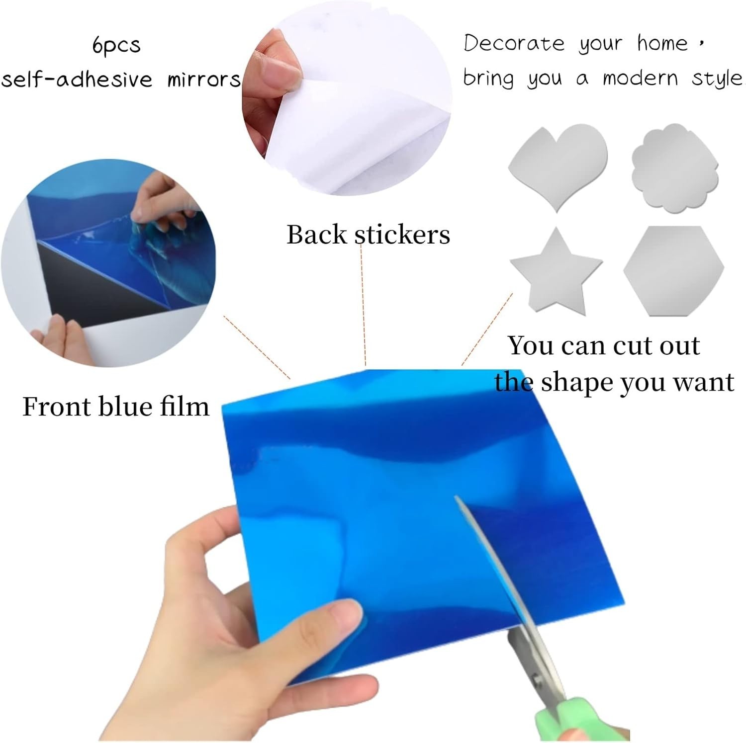 Flexible 8”x6” Acrylic Mirror Tiles – Self-Adhesive Décor for Versatile Use