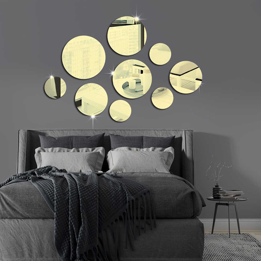 9 Pack Gold Round Mirror Panel Removable Self-Stick Farmhouse Indoor Wall Art