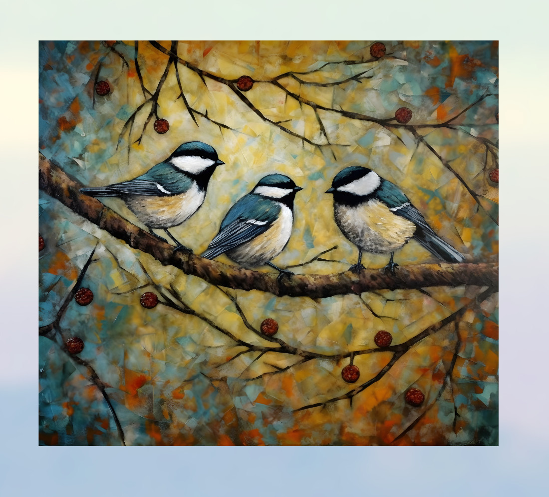 Chickadee Birds on Branch WINDOW CLING Size 9.1″ Repositionable Vinyl