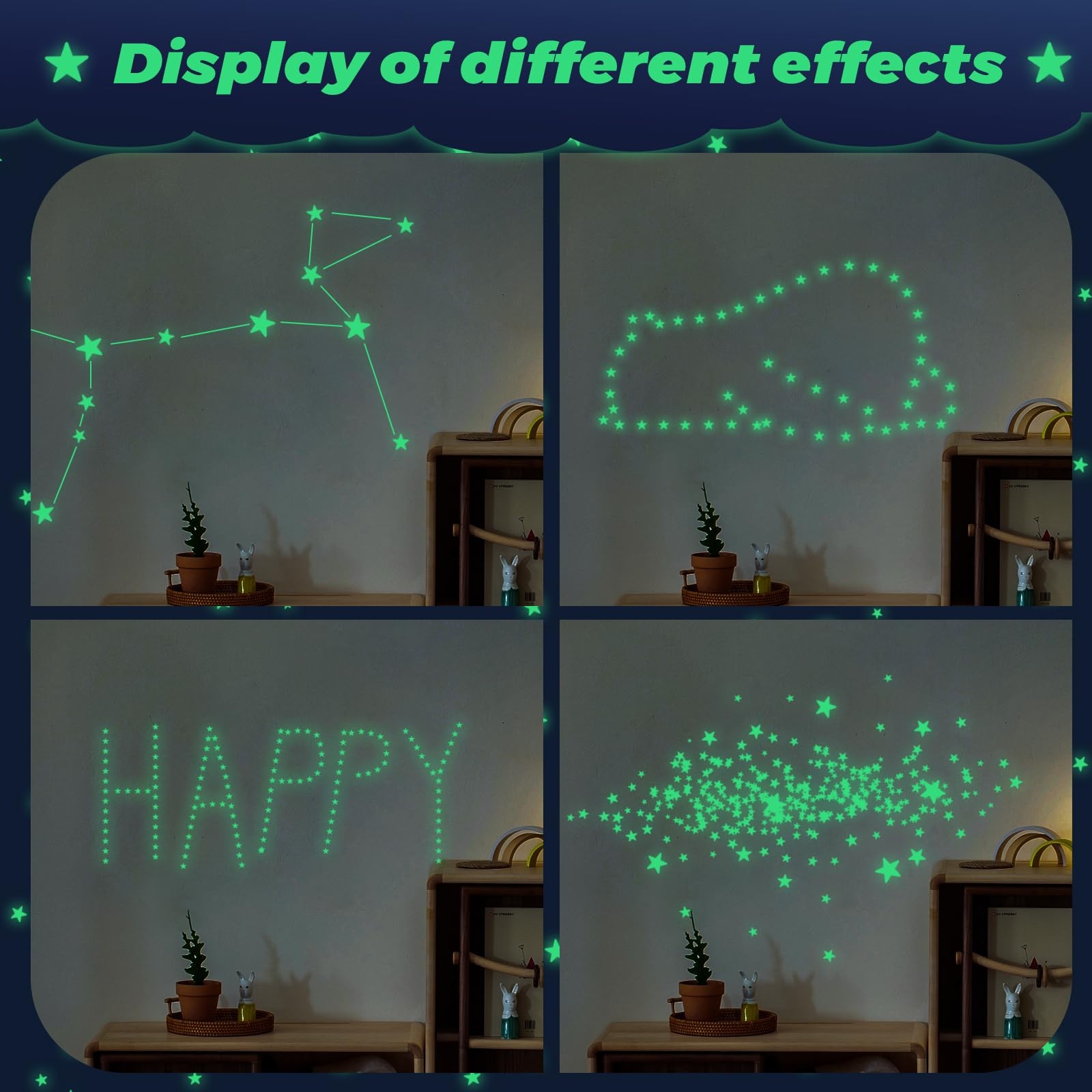 Glow in The Dark Stars Stickers for Ceiling, 514Pcs 3D Room Wall Decor Ceiling S