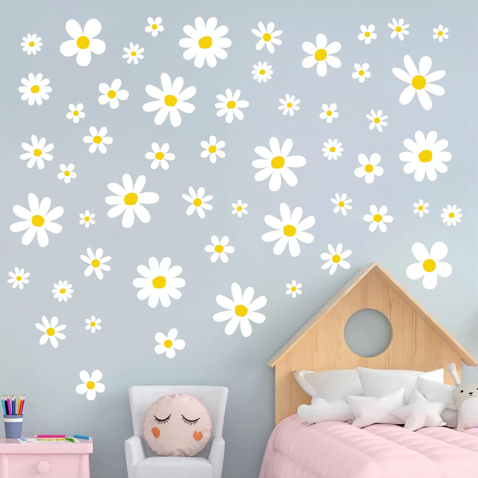 12 Sheets Daisy Wall Decals Boho Flower Wall Stickers Cute Girls Room Decor P…