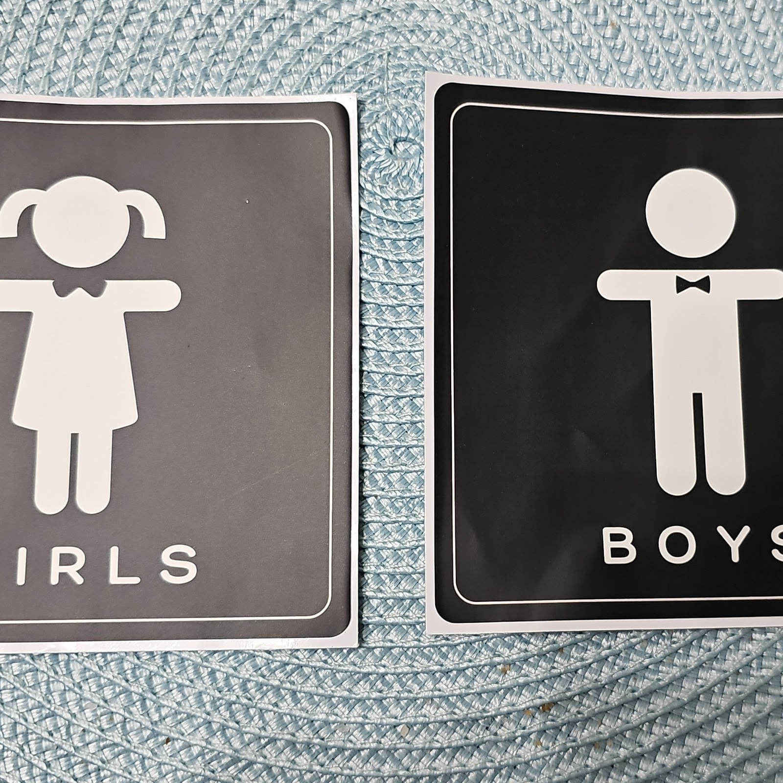 Boys & Girls Restroom Sign Vinyl Decal Set Black/White Self-Adhesive Door
