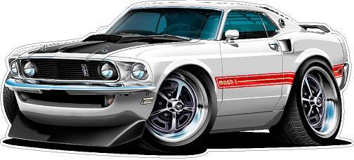Wall Decal Compatible with 1969 Ford Mustang Mach 1 428 White Car Garage Decor