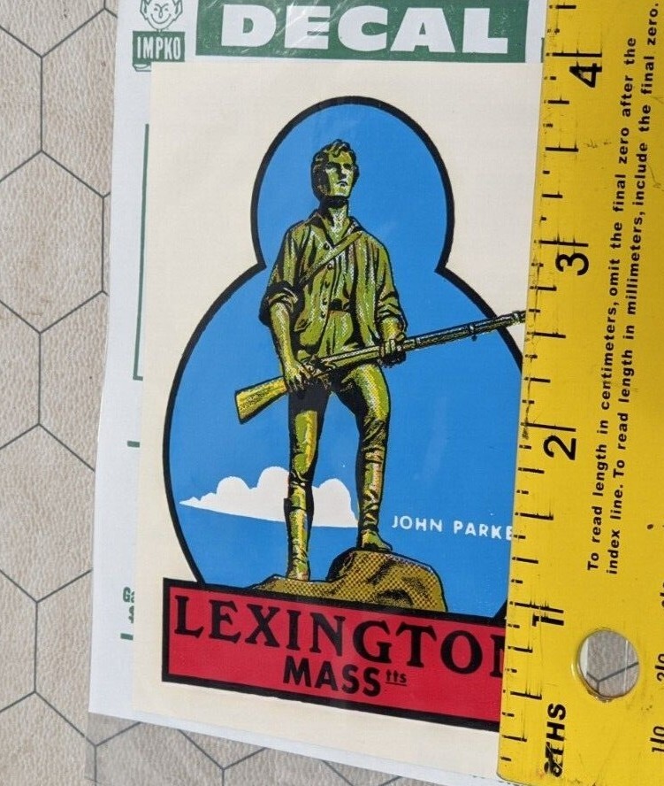 Lexington Mass John Parker Statue 3″ x 4″ Lot of 2 Vintage Impko Decals!