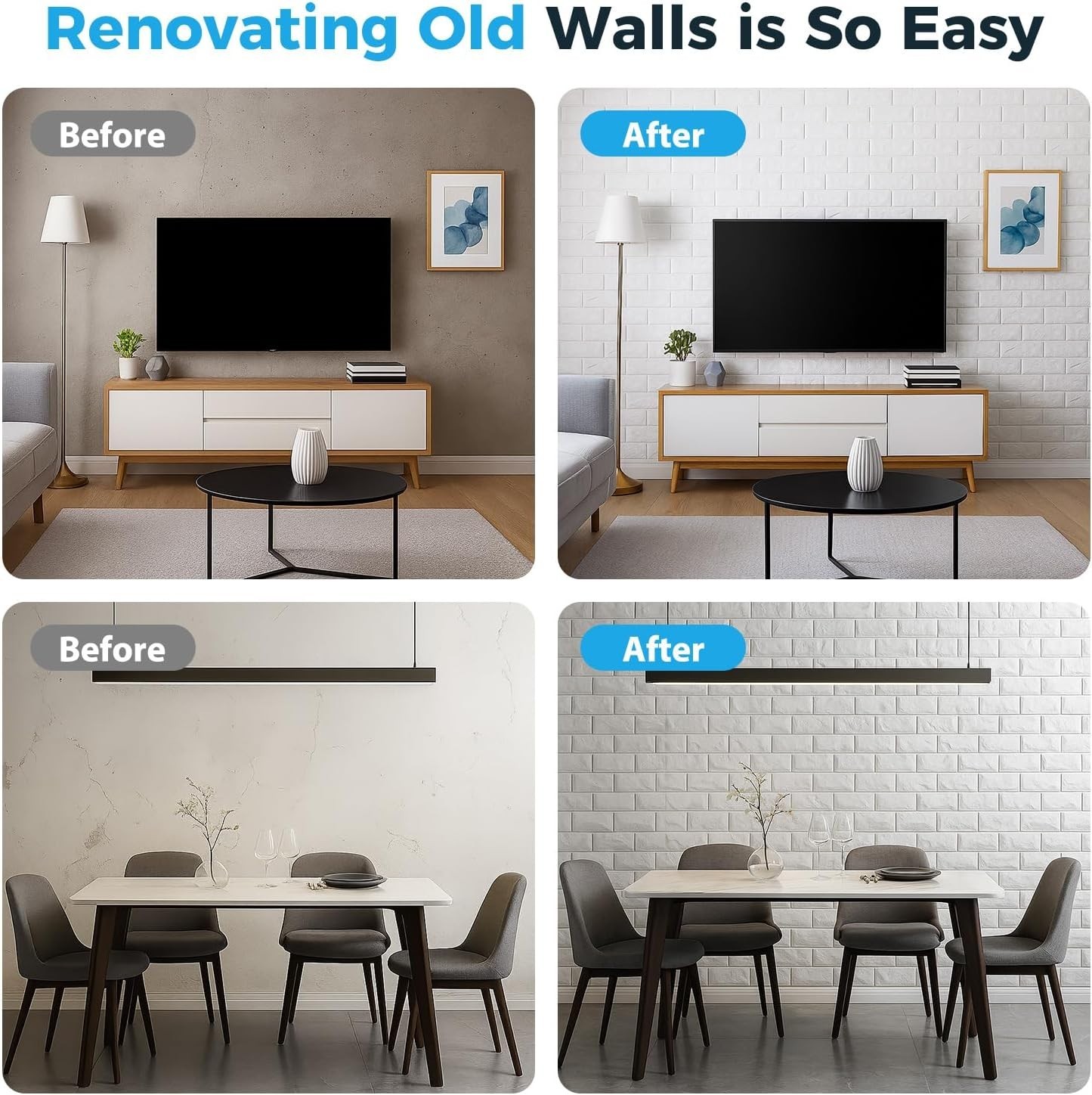 20 Pcs 3D Faux Brick Peel and Stick Wall Panels – Waterproof & Easy to Install