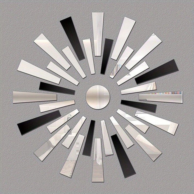 Detachable Black Silver Mirror Tile Mix Peel And Stick Entryway Hanging Decor