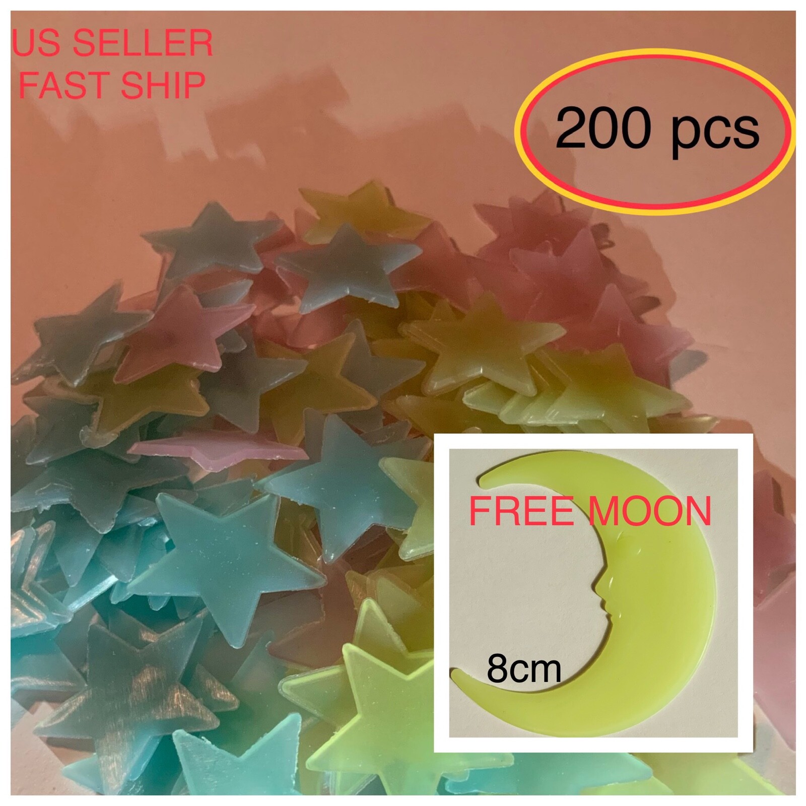 200pcs Glow In The Dark Stars Plastic Stickers Crafts Kids Bedroom FREE 🌙 MOON