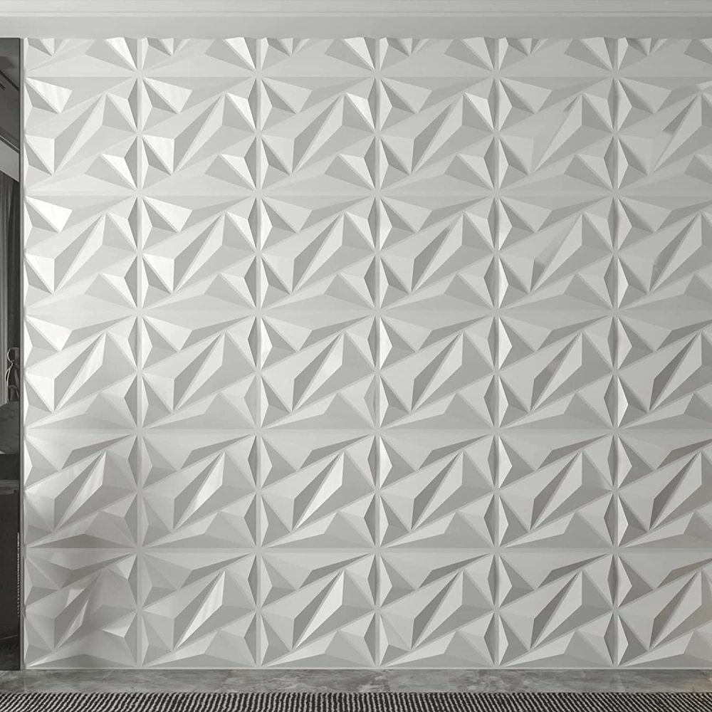 12Pcs PVC 3D Effect Wall Panels 30x30cm for DIY Wallpaper Home Decor White Color