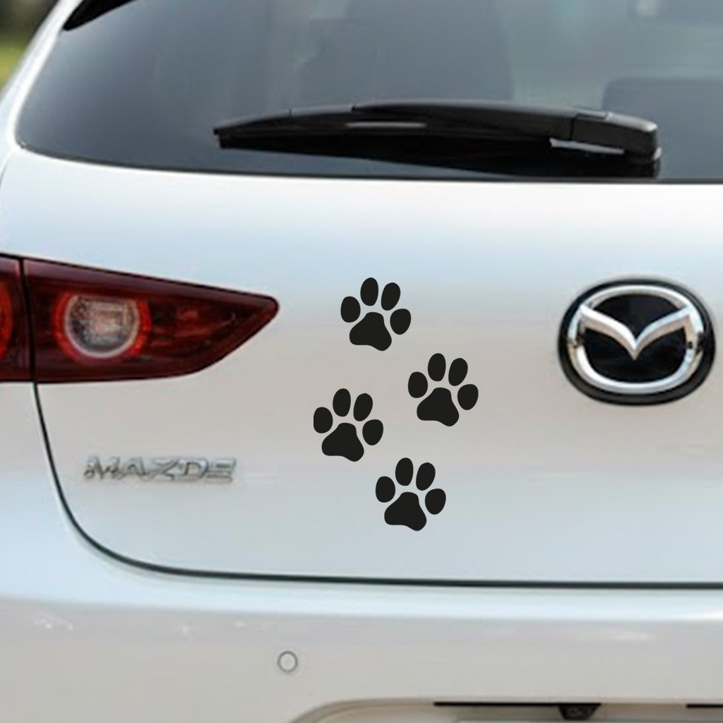 Pack Dog Paw Stickers White 3.5″ Wide Decals Heartbeat Love Footprints Vinyl