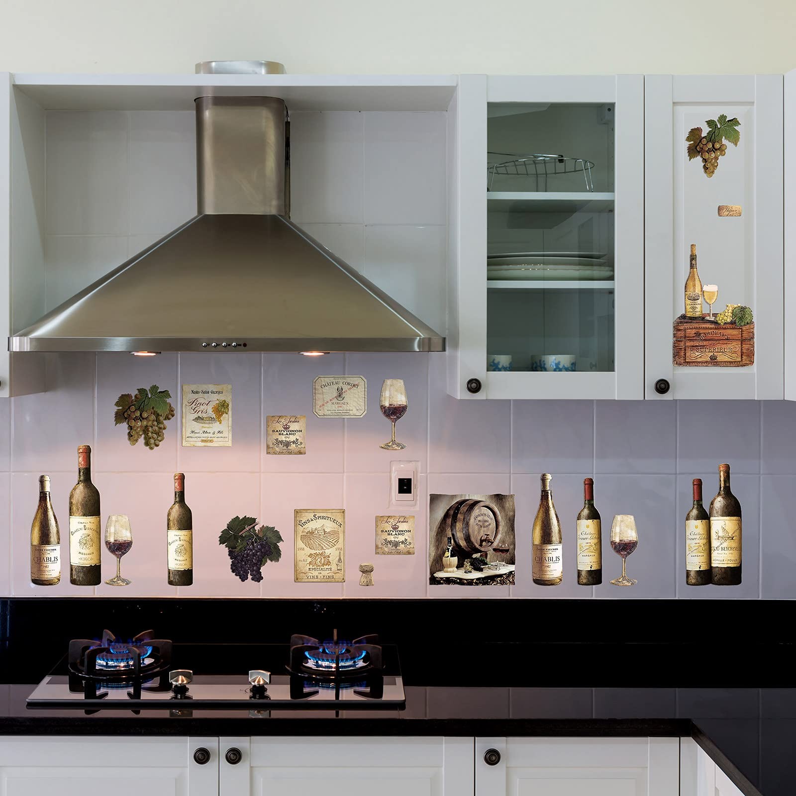 8 Sheets Wine Bottle Kitchen Wall Decals Grape Fruit Stickers Multicolor