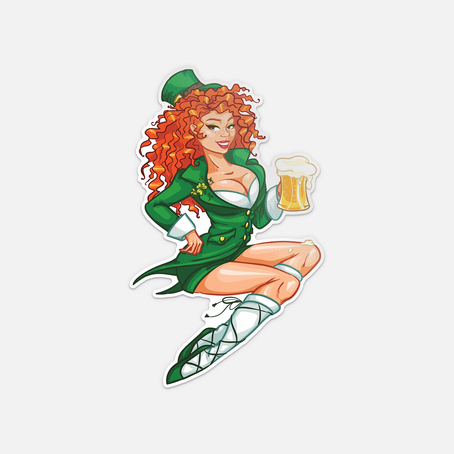 Pretty Leprechaun Girl With Beer Saint Patrick’s Day Vinyl Sticker Decal