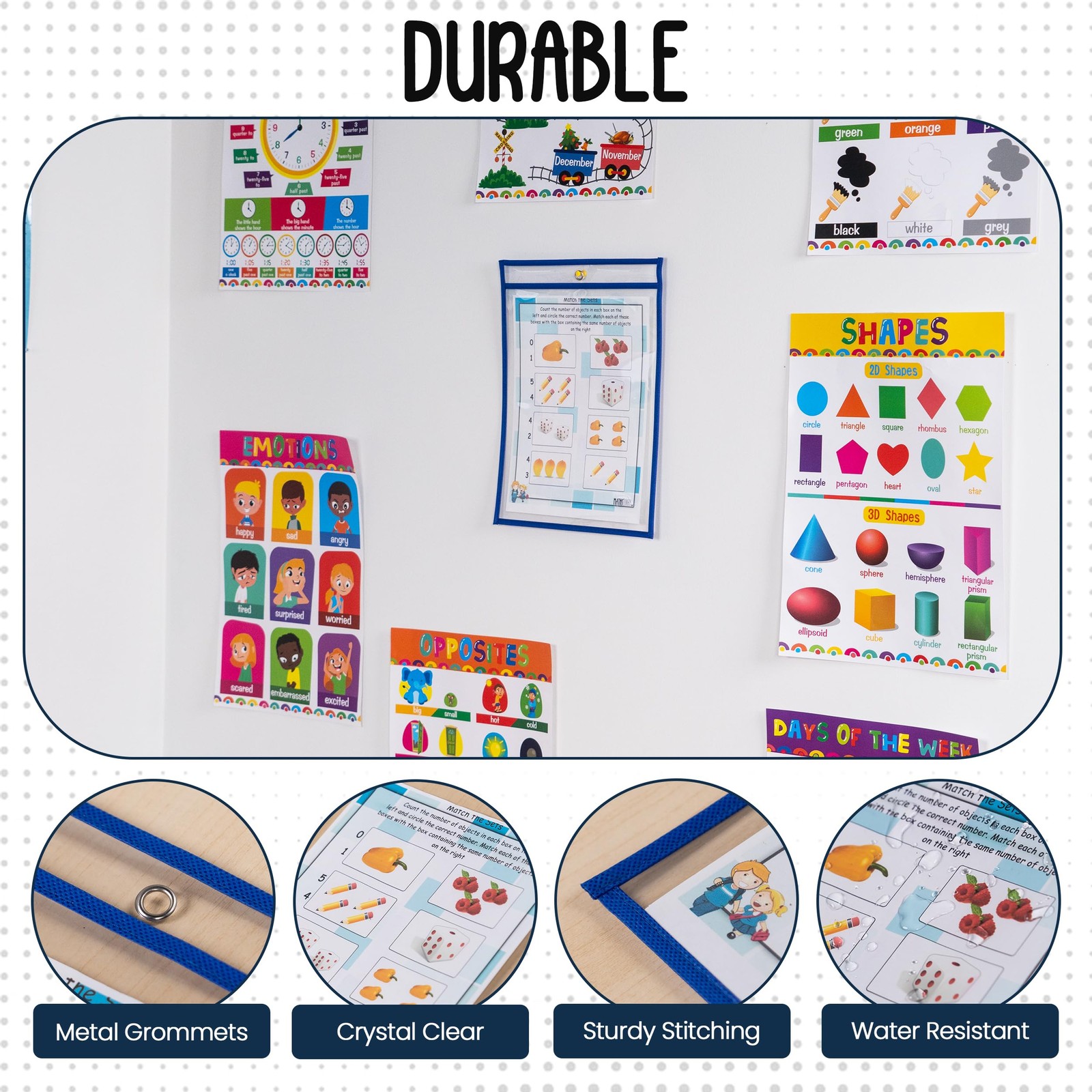 Essex Wares – 6 Pack, Blue, Dry Erase Pocket Document Protectors, 10″ Blue