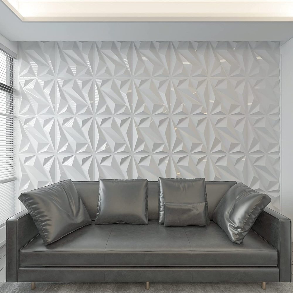 12Pcs PVC 3D Effect Wall Panels 30x30cm for DIY Wallpaper Home Decor White Color