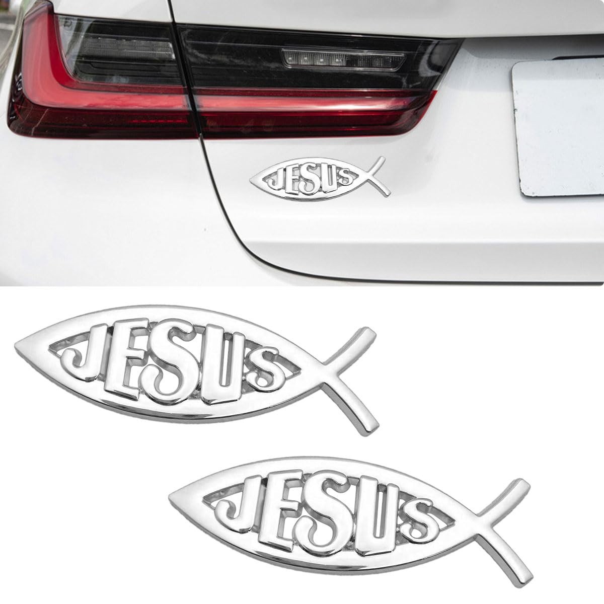 2 Pcs Metal Jesus Fish Decal Sticker 3D Car Chrome Emblem for Trucks SUVs