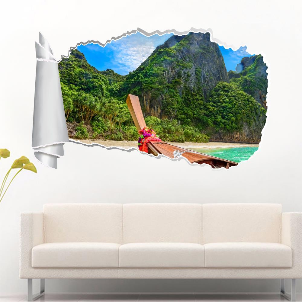 Thailand Exotic Beach Island 3D Torn Hole Ripped Wall Sticker Decal Art WT415