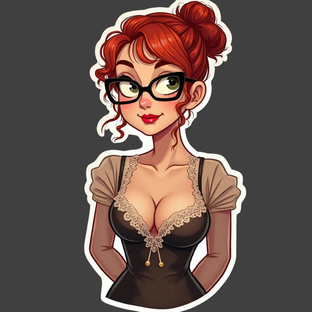 Pinup girl sticker vinyl decal redhead bookish lace blouse busty curvy scholar