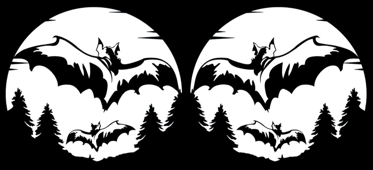 Full Moon Flying Bats Two 6″ Vinyl Decal Car Truck Window Laptop Tablet Mirrors